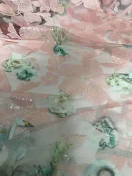 

printed flower david-62318 French net lace fabric for party dress Beautiful embroidered African tulle lace fabric