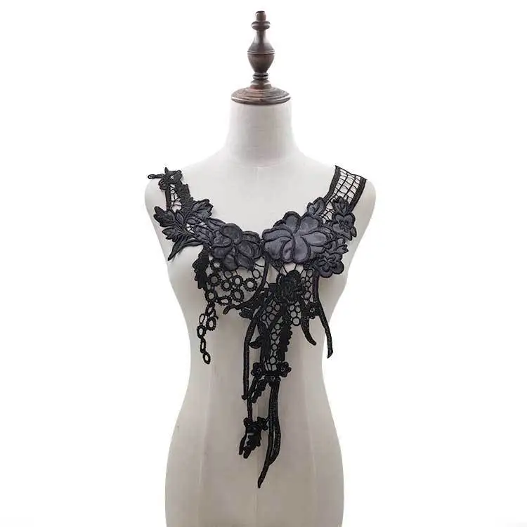 

Embroidery Black 3d Flower Lace Neckline Applique Lace Collar Trim For Sewing Guipure Dress Fabric Clothing Decor Scrapbooking