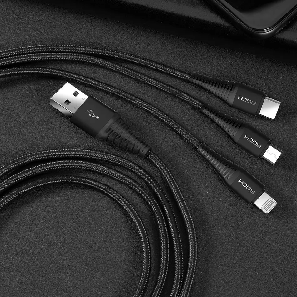 ROCK 3 в 1 кабель системы освещения iPhone зарядное устройство USB шнур 3в1 Micro usb type C Быстрая зарядка кабель для передачи данных type-c мобильный телефон кабин