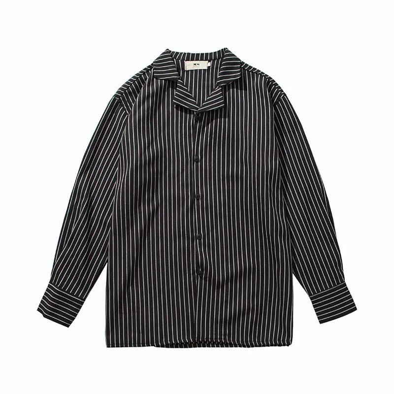 Long Sleeve Shirt Men Black White Vertical Striped Microfiber Smooth  Casual Shirt Men Loose 2018 Autumn Harajuku Male Clothes 