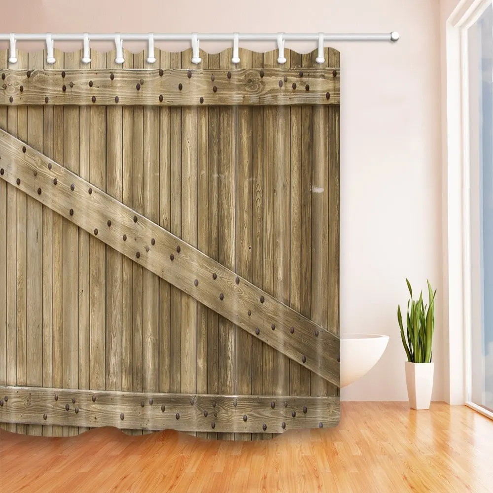 Rustic Country Barn Wood Old Wooden Door Shower Curtain 69X70 inches Mildew Resistant Polyester