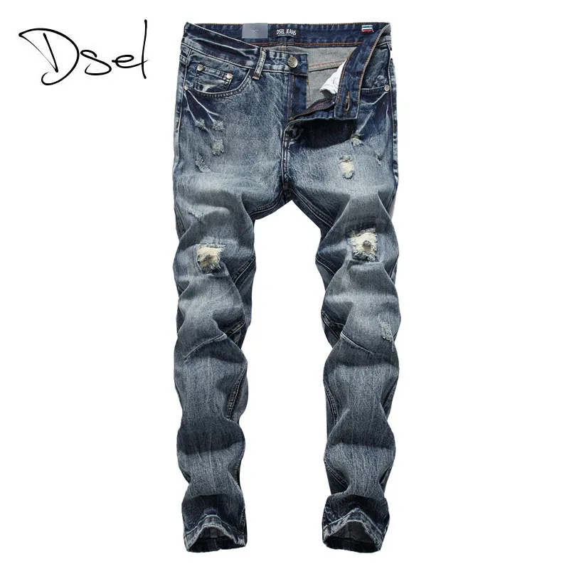 

DSEL Brand ripped jeans fashion design original brand biker jeans men slim straight high quality hot sale men trousers 604