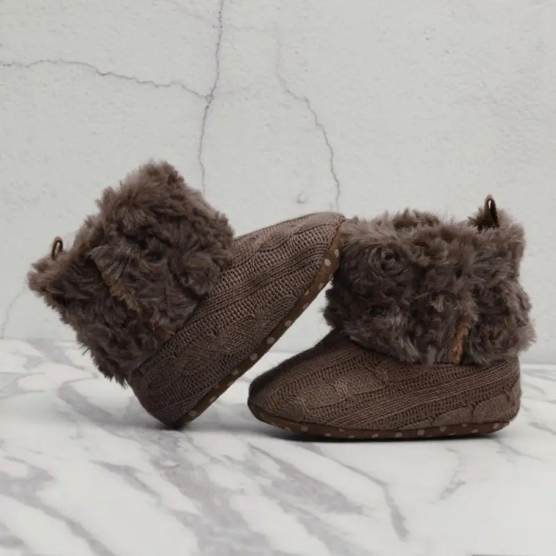 Baby Ankle Snow Boots Winter Warm First Walkers Solid Infant Crochet Knit Fleece Baby Shoes For Boys Girls