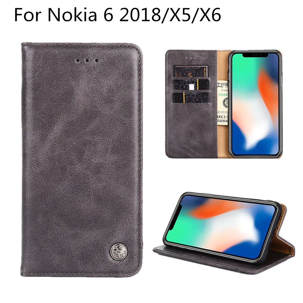 Vintage Wallet Case For Nokia 6 2018 X5 5.1 Plus X6 PU Leather Classic Book Flip Cover Magnetic Fashion Cases | Мобильные телефоны