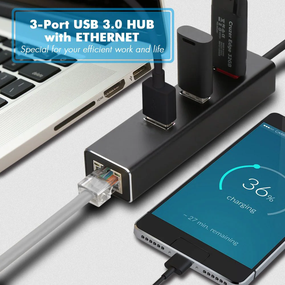 Алюминиевый USB концентратор Ethernet адаптер 3 0 порта 10/100/1000 Мбит/с сетевой порт к rj45