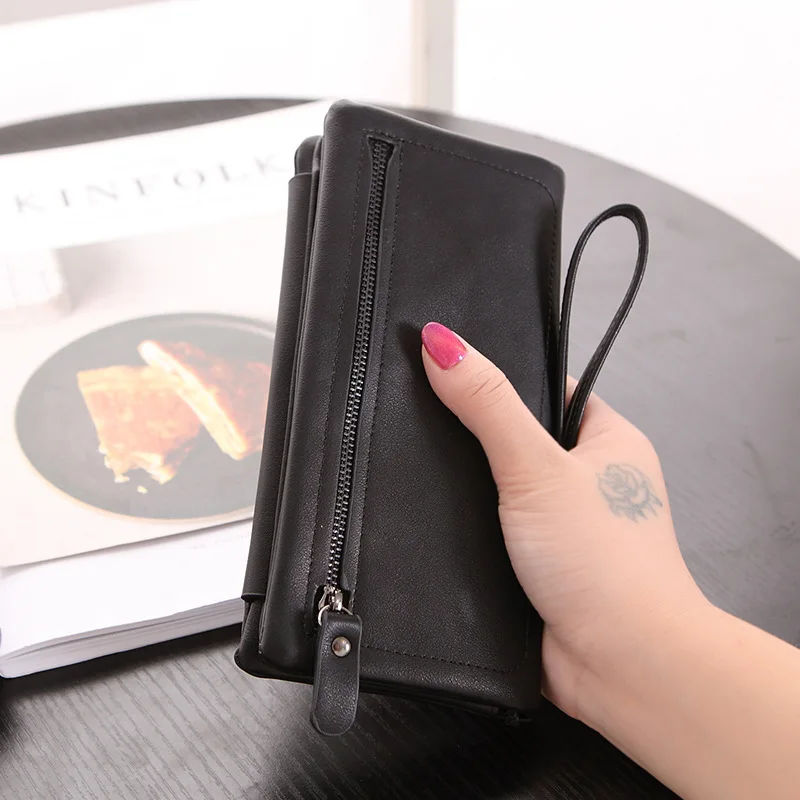 Кошелек брендовый кошелек из искусственной кожи женский кошелек портмоне бумажник женский держатель для карт длинный Дамский клатч кошелек Carteira Feminina - Цвет: Черный
