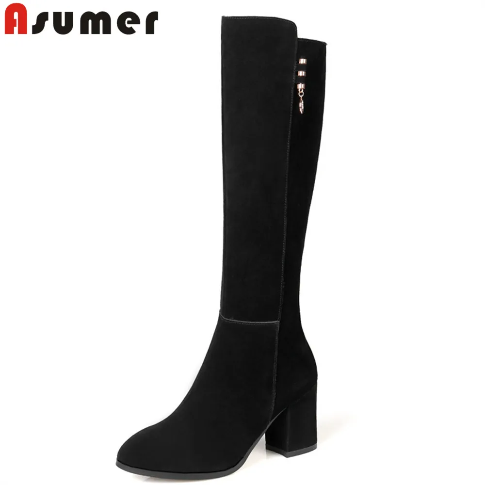 ASUMER fashion autumn winter shoes woman pointed toe ladies boots square high heels knee suede leather high heels boots women ASUMER fashion autumn winter shoes woman pointed toe ladies boots square high heels knee suede leather high heels boots women