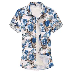 Большие размеры 5XL 6XL 7XL рубашка с цветами для мужчин синий цветочный пляжный отдых Гавайский мужская одежда рубашки модны