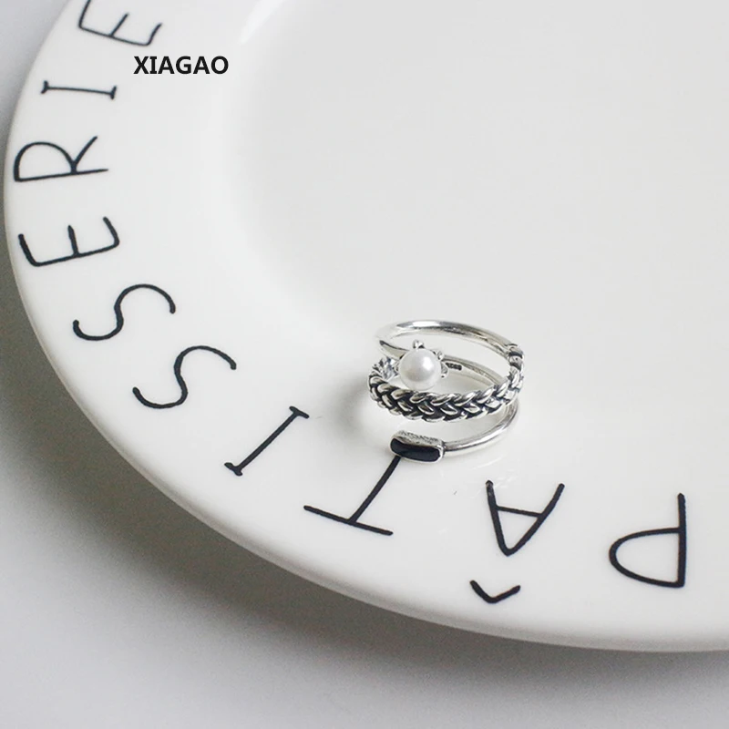 

XIAGAO 925 Sterling Silver Open Rings Three Layer Twist Knitting Created Pearl Rings Fashion Silver Jewelry CNR046