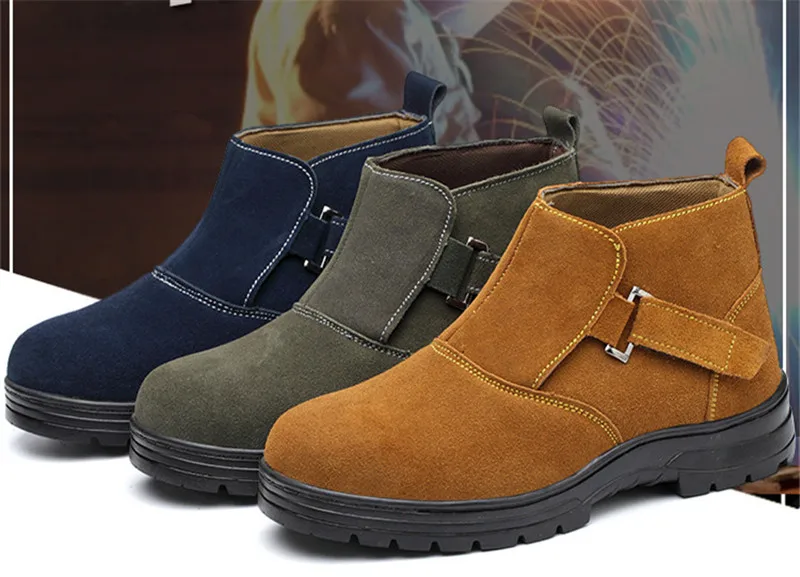 Working Safety Welding Shoes Spring Autumn Genuine Leather Platform Ankle Boots Mens Casual Big Size Welder Dress Steel Toe Cap