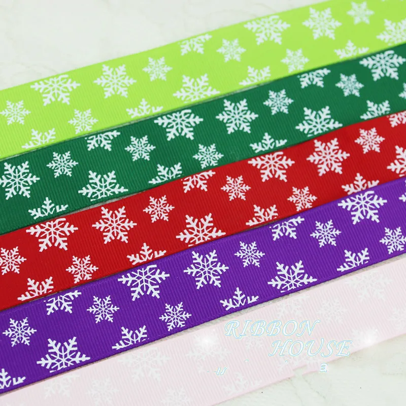 

25mm 2 Meters Snow Printed Satin Ribbons Christmas New Year Decorative Gift Packing Crafts Red Green Pink Purple