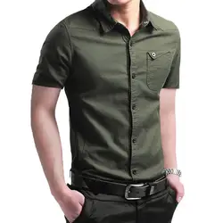 Мужская Однотонная рубашка с коротким рукавом и карманом на левой груди, высококачественные мужские повседневные обычные топы, рубашки на