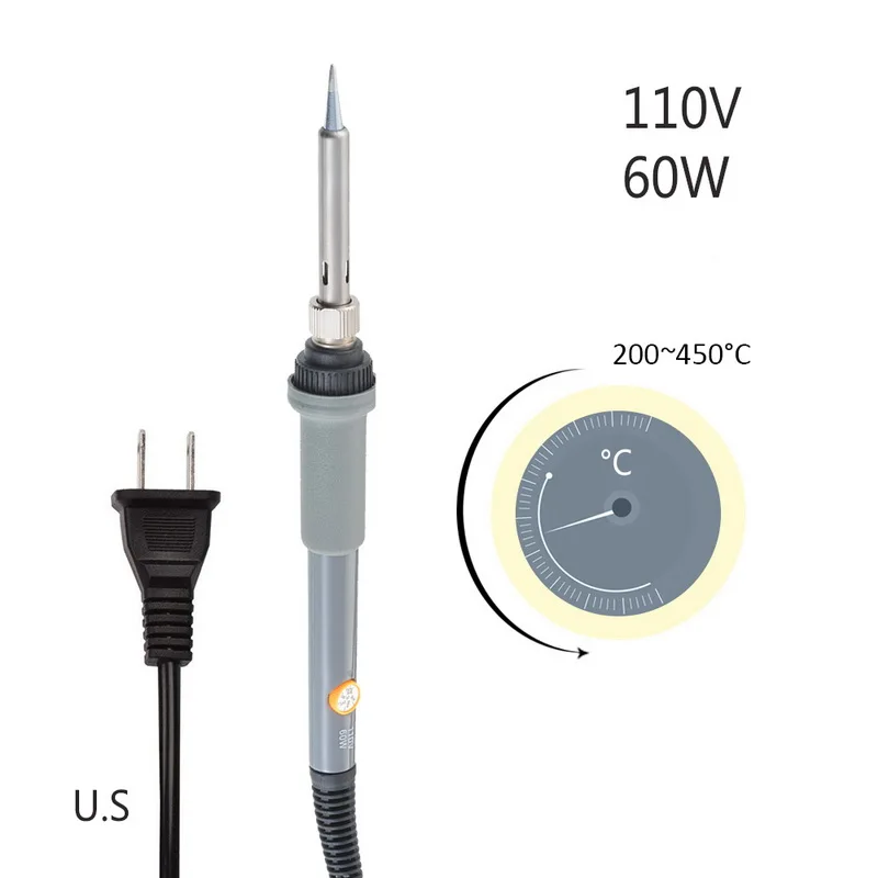 110 В/220 В 60 Вт Электрический паяльник с регулируемой температурой паяльник сварочный ремонтный инструмент с 5 наконечниками для припоя