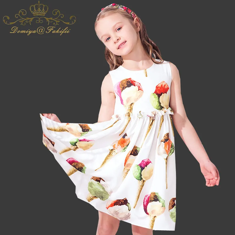 

Domiya&Fakifii Girls dresses 2018 New spring&autumn casual style Ice Cream Print princess party dress for children clothes
