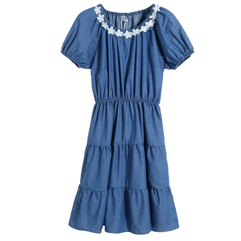 Japan Style Mori Girl Denim Dress Summer Women Short Sleeve Blue Jeans Dresses