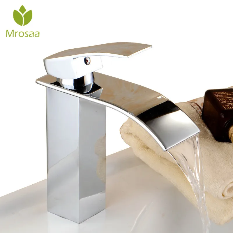 

Mrosaa Waterfall Bathroom Faucets Deck Mounted Vanity Vessel Basin Mixer Sinks Faucet Cold & Hot Water Tap for Bathroom