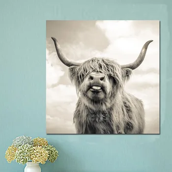 

Black and White Highland Cow Cattle Wall Canvas Art Nordic Painting Poster and Print Scandinavian Wall Picture for Living Room