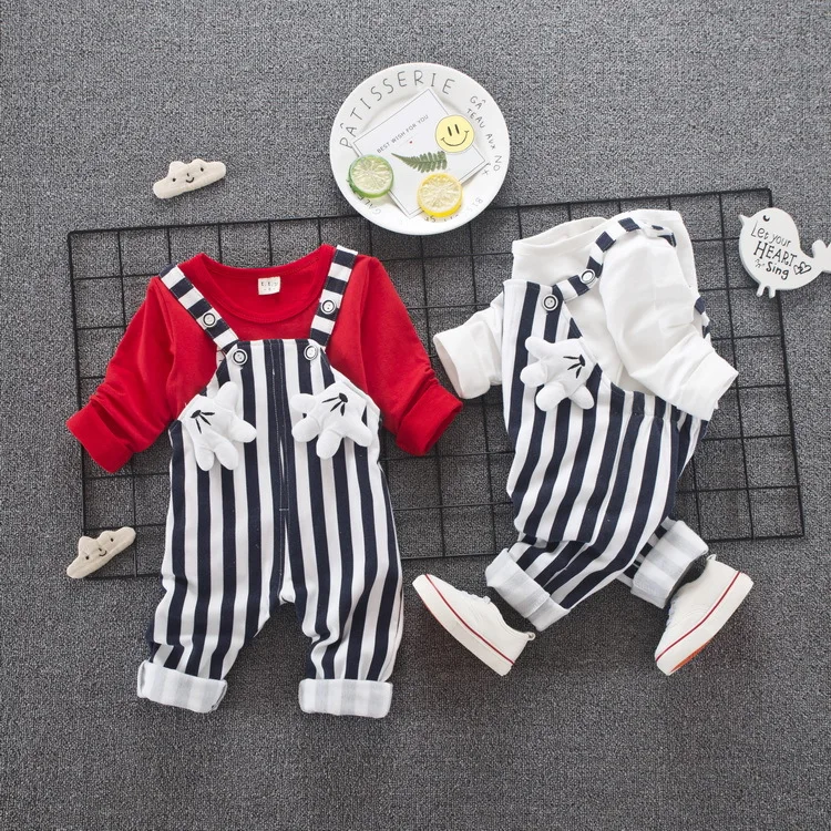 

Kids long sleeve t shirt +pant set children's casual clothing autumn spring kid cotton top cartoon bib pants suit girl clothes