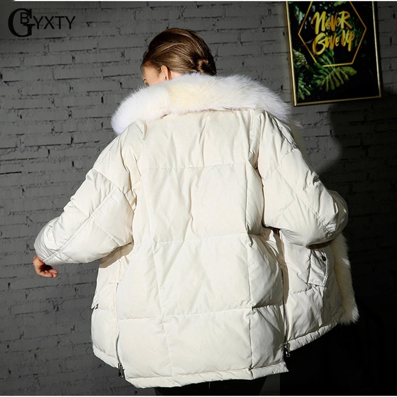 Gbyxty Et Épais D'hiver Noir Manteau Puffer Fourrure Des Col De Vers Le Réel blanc Fox Duvet Luxe Veste Plumes gris Femmes 2018 Bas Canard Za1174 wkZ8nO0PNX