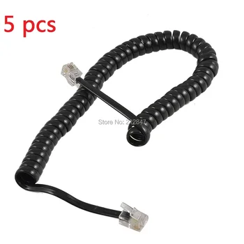 

5 pcs Replacement RJ9 4P4C Plug Coiled Stretchy Telephone Handsets Cable Line Black