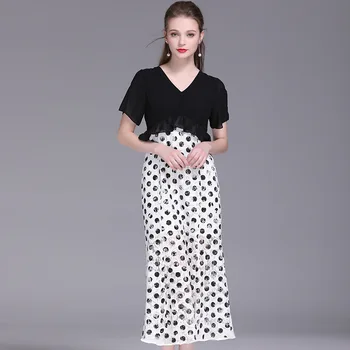 

Summer Dress Women Dot Ruffles Empire 2019 New Hot Splicing Black Mid-Calf Office Lady Elegant Chiffon Omighty Sexy Comfortable