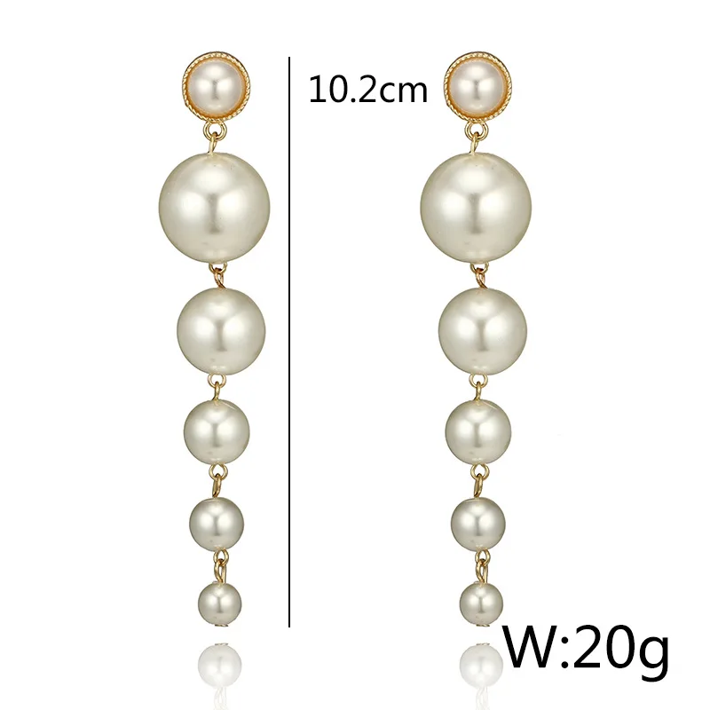 HOCOLE New Big Simulated Pearl Long Bride Earrings Wedding Drop Earrings Elegant Pearls String For Women Jewelry Party Gift