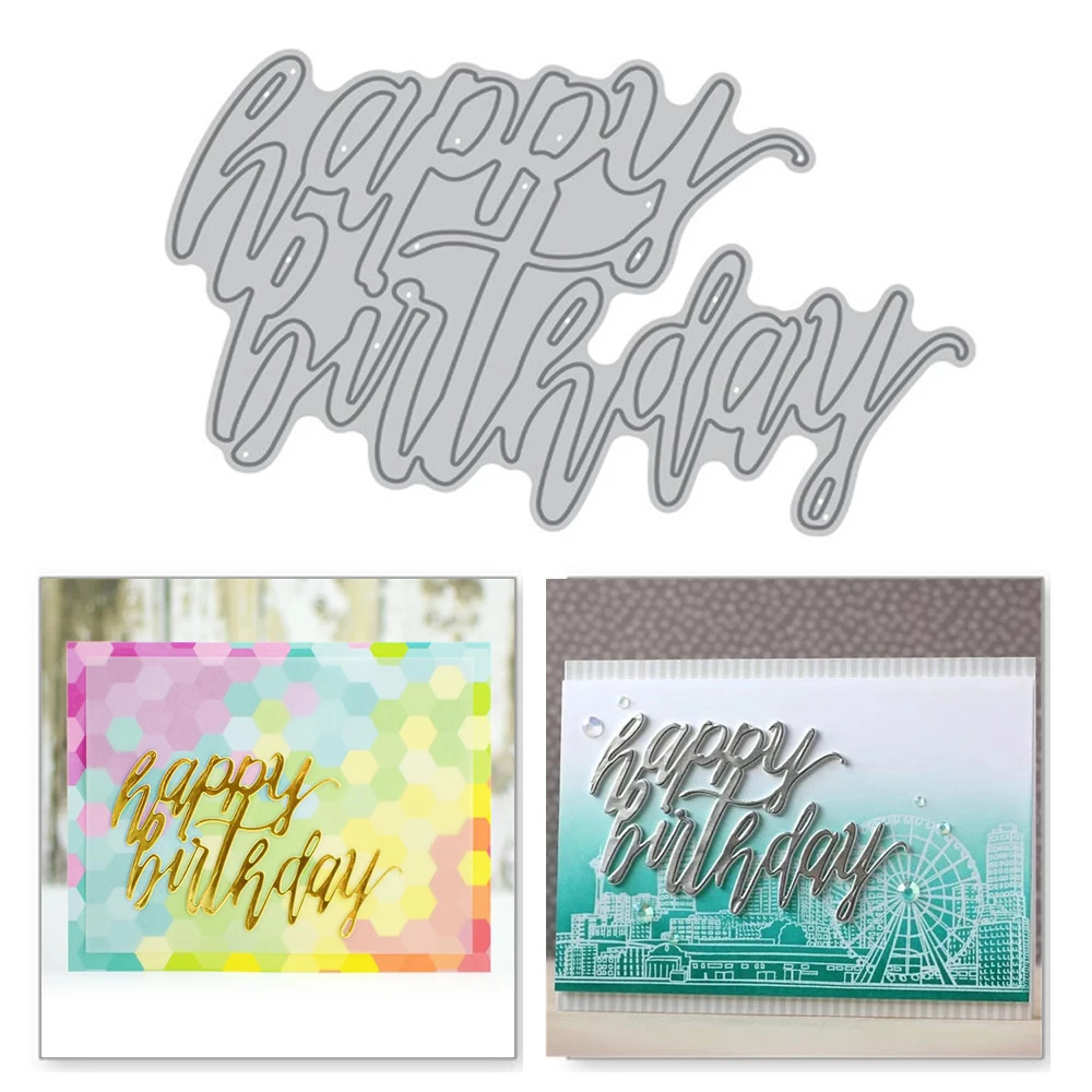 

Naifumodo Happy Birthday Letter Metal Cutting Dies and Clear Stamps Word Scrapbooking Decorative Embossing DIY Crafts Stencils