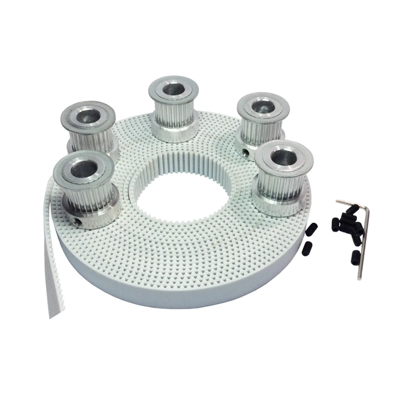  5meters White PU 3M Timing Belt Width 15mm + 5PCS 20 Teeth 3M Pulley Bore 5/6/6.35/8/12mm For HTD3M