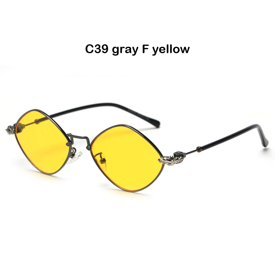 BANSTONE Lozenge солнцезащитные очки для мужчин и женщин Ретро металлическая оправа оттенки очки Винтажные Солнцезащитные очки UV400 - Цвет линз: C39 gray F yellow