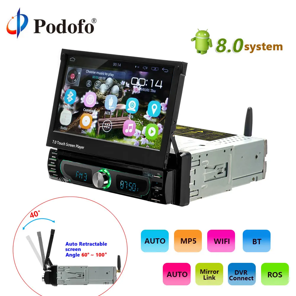 Podofo 1 din font b Car b font font b Radio b font player Auto Retractable