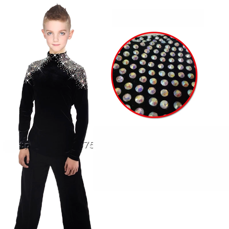 Детские топы со стразами для Бальных и латиноамериканских танцев, профессиональная рубашка для занятий танцами для мальчиков, для занятий латино, для ча румбы, Samba DWY1136