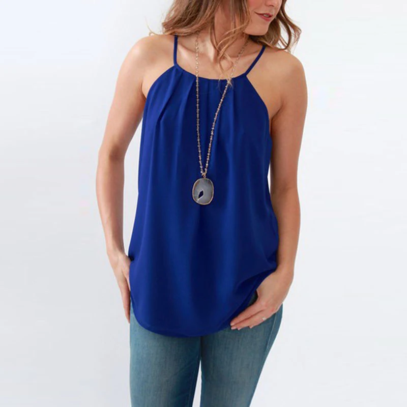 

Summer Chiffon Camis Women Plain Baggy Sling Camisole Slim Sexy Tops Blue Chiffon Cami Tanks Top Women