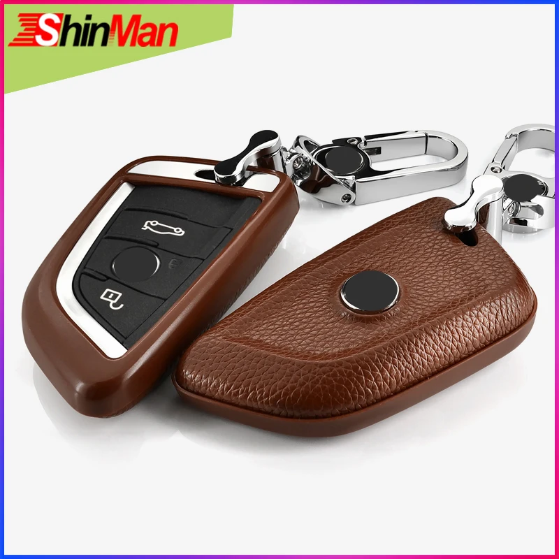 

ShinMan Cow leather +ABS key Cover key protect shell For BMW X1 X5 X6 2 Series 5 Series 7Series 2014-2017 keychain Accessories