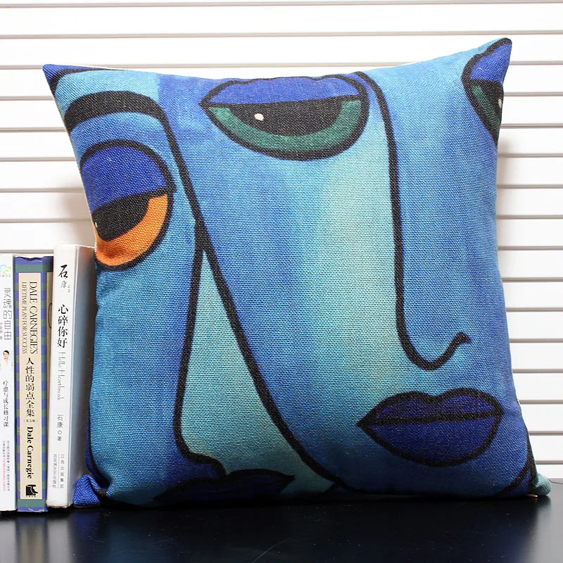Painting pillow cover, European abstract blue painting throw pillow