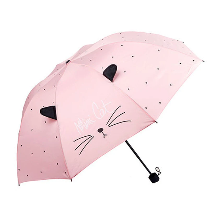 

Simanfei Cat face New Creative Three Folding Umbrella Wholesale Super Light Small Foldable Pockets Women Kids Umbrellas Rain