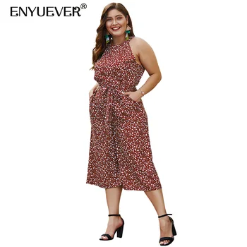 

Enyuever Plus Size Jumpsuits Summer Women Clothes Pocket Wide Leg Pant Sleeveless One Piece Floral Print Casual Jumpsuit Rompers