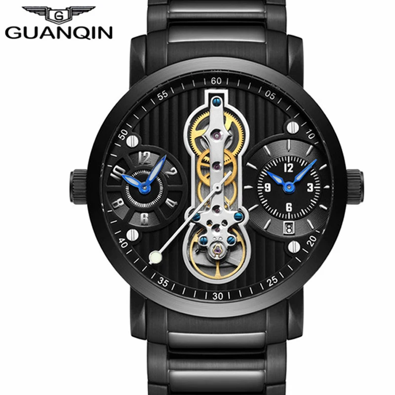 

GUANQIN Luxury Brand Creative Automatic Skeleton Men Watch Full Whirlwind Steel Waterproof Business Men's Mechanical Watches