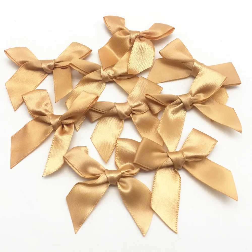 

100pcs Light Brown Satin Ribbon Bows Decorative Bow Ties For Doll Hair Accessories Wedding Cardmaking Embellishments Scrapbook