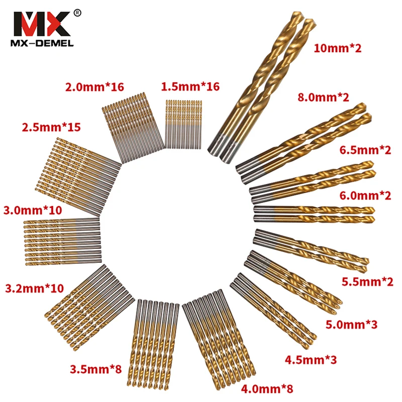 MX-DEMEL 99 шт./компл. твист сверло набор пилы HSS высокая Сталь Титан сверла, покрытые нитями высокоскоростного машина для обработки деревянных Инструмент 1,5-10 мм для металла