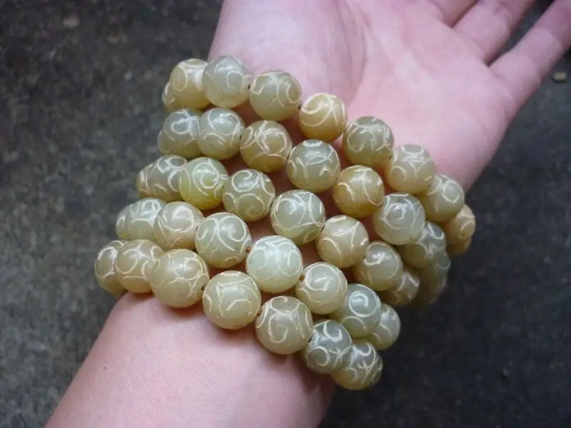 

Jew3115 Chinese ancient aristocratic old jade carved jade bead necklace