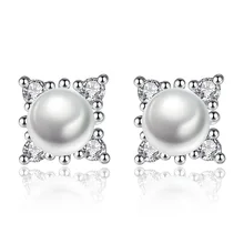 New Luxury Simulated Pearl Charm Earring For Women Silver Color Shape Cubic Zirconia Crystal Stud Earring Jewelry