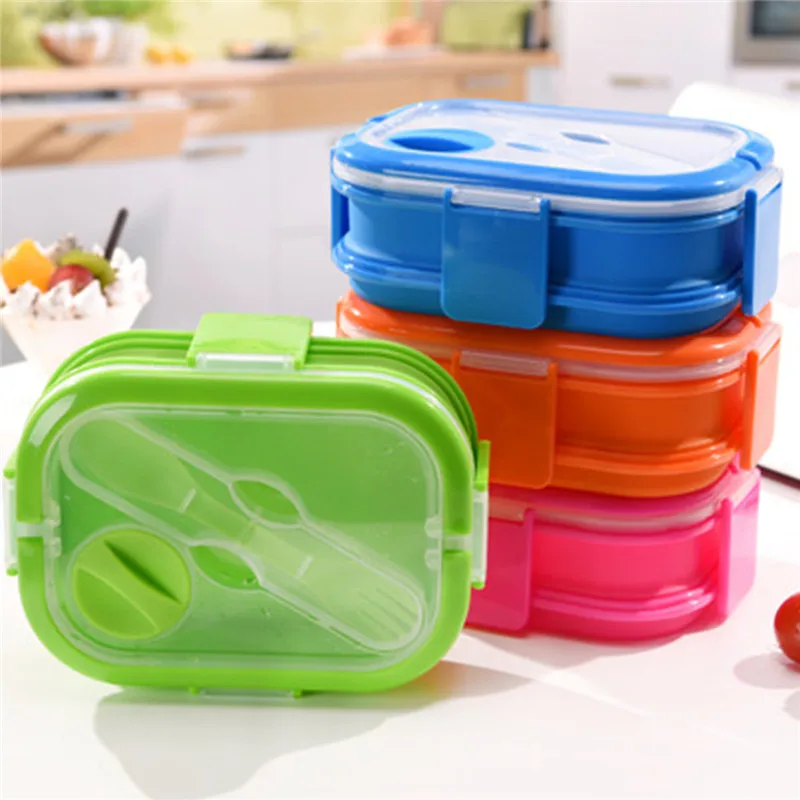 

4 Color Colorful Silicone Lunch Box Set For Kids 2 Layers Kitchenware Kitchen Accessories Tableware Food Container With Handle