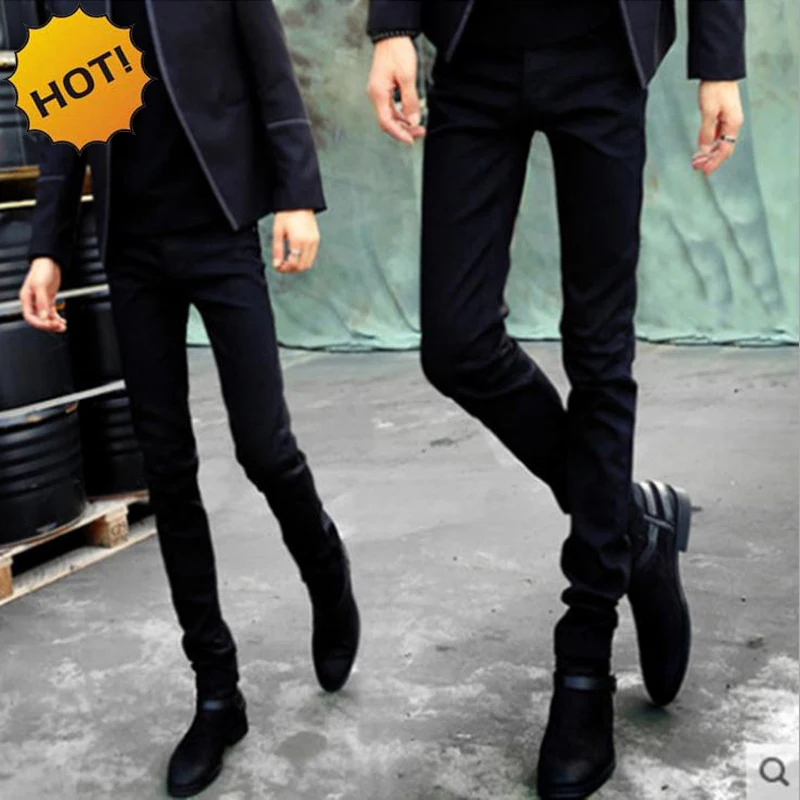 Fashion 2018 Spring Autumn Casual Teenagers Black Skinny Stretch Jeans Men Students Thin Bottoms Pencil Pants 28-34 Cheap