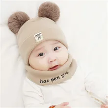 Ideacherry/детская шапка, Теплая Зимняя шерстяная шапка с рисунком для малышей, вязаная шапочка мех, помпон, шапка, шарф, комплект для От 1 до 3 лет, шапки для маленьких мальчиков и девочек