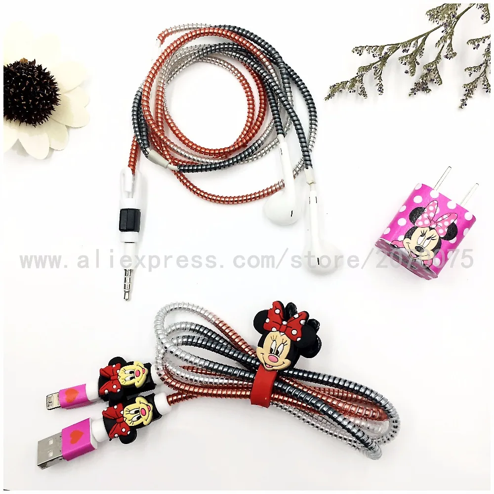 Милый мультяшный usb-кабель протектор для Наушников набор с кабелем Стикеры для намотки градиент цвета спиральный usb-шнур с зарядным устройством для iphone