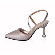 2018 Spring Heel High Heels Sandals Lady Pumps Classics Slip On Shoes Sexy Women Party Shoes Gold Silver Wedding Slingbacks 8cm