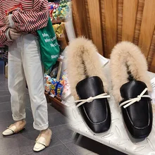 Модные женские кожаные туфли на плоской подошве повседневные зимние женские туфли на плоской подошве ручной работы Новые Теплые черные женские туфли на плоской подошве с плюшевой подкладкой и нескользящей подошвой