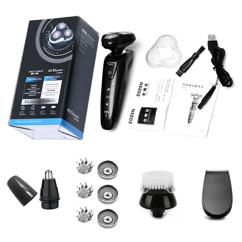 4D роторная влажная сухая электробритва многофункциональная Мужская USB автомобильная зарядка для мытья тела Бритва для стрижки волос в носу нож для стрижки бороды для дома и путешествий - Цвет: BK5