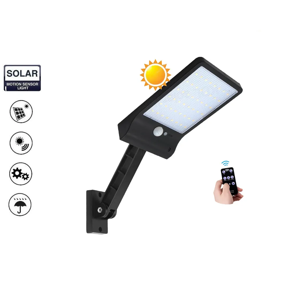 

remote control rotate bracket solar street light 48 LED 500 LM Solar Lamp Human Body Induction Wall Light 3 Modes Dimmable Outdo