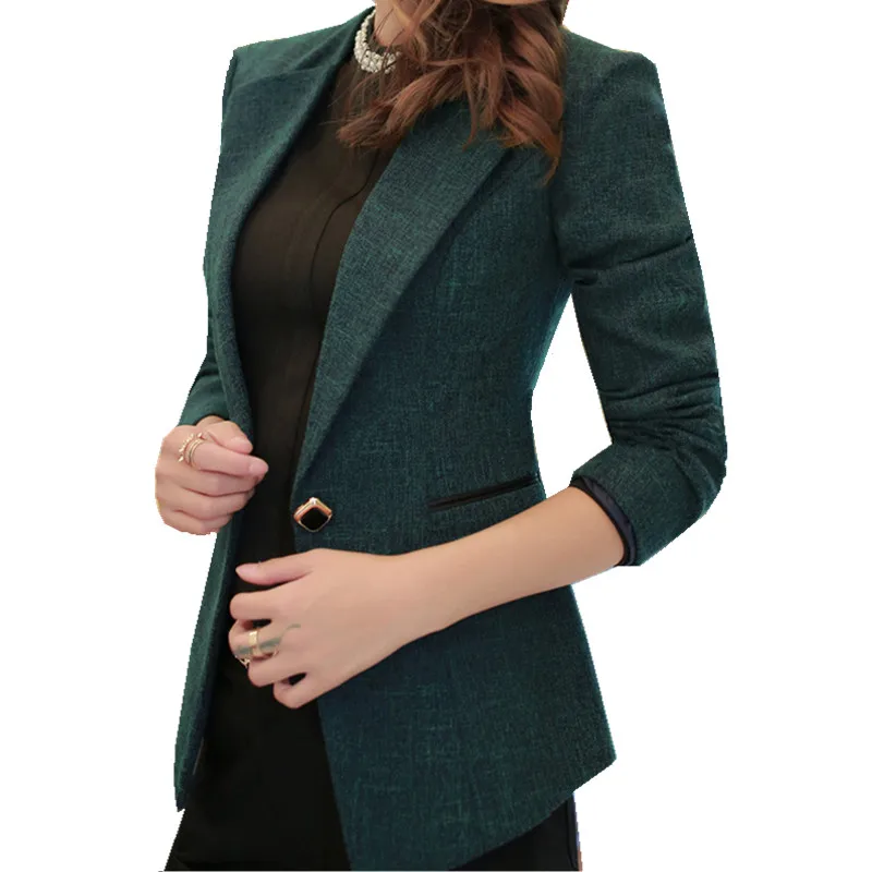 Fmasuth Winter Green Blazer Jacket Women Single Button Pockets S 3XL